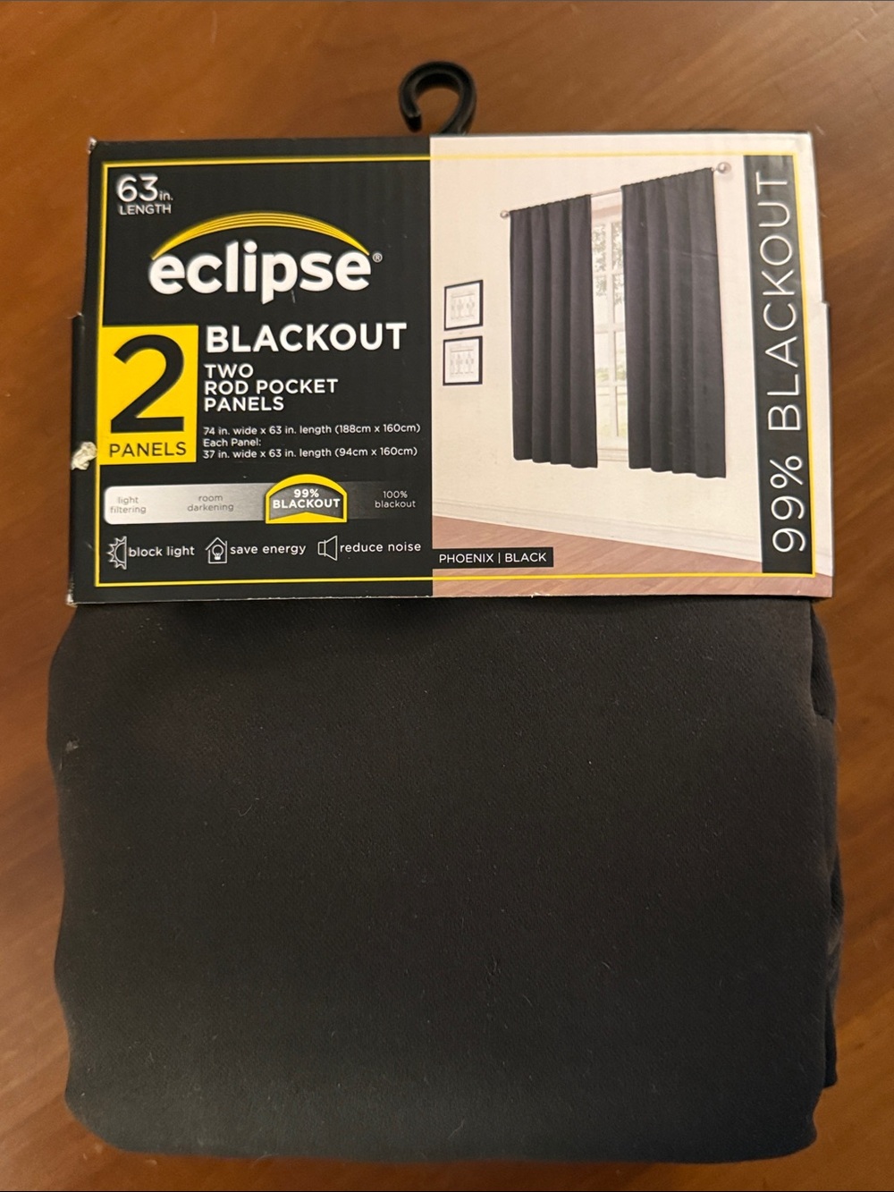 Eclipse BLACKOUT Curtains 2-Panel Rod Panels in Phoenix Black 63”
